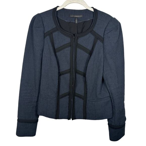White House Black Market Blue Black Cotton Blend Embroidered Jacket Women's 8 - Picture 1 of 9